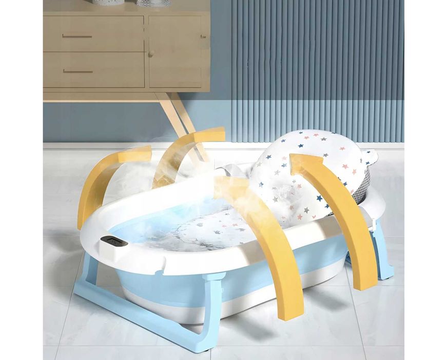 Wanienka Dla Dzieci Niemowląt Składana z Termometrem LCD i Poduszką