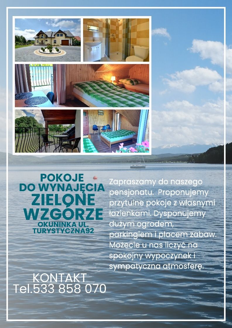 Pokoje do wynajęcia Zielone Wzgórze  nad jeziorem Białym.
