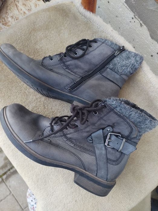 Trzewiki damskie za kostkę skórzane ocieplane botki trapery