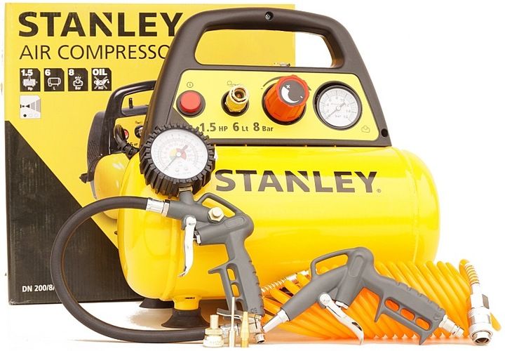 Stanley Kompresor Sprężarka 6l 8 Bar + Zestaw 6el.