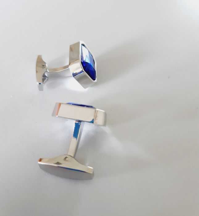 Spinki do mankietów koszuli nowe prostokątne srebrno niebieskie