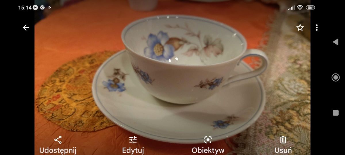 Wiekowa filiżanka Niebieski mak porcelana Bavaria