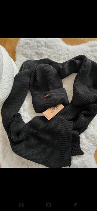 Nowy komplet merino czapka szalik na zimę damskie czarne