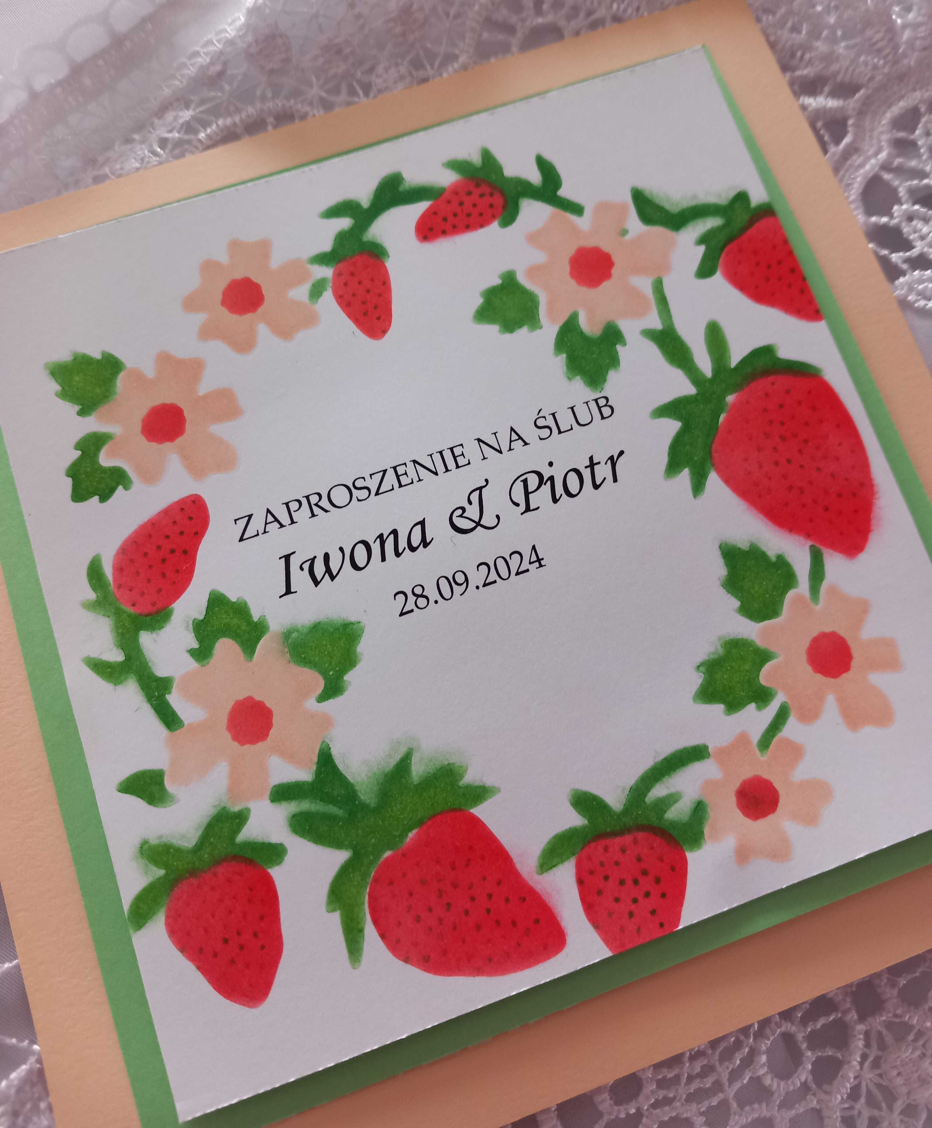 Zaproszenie ślub truskawki handmade recznie wykonane