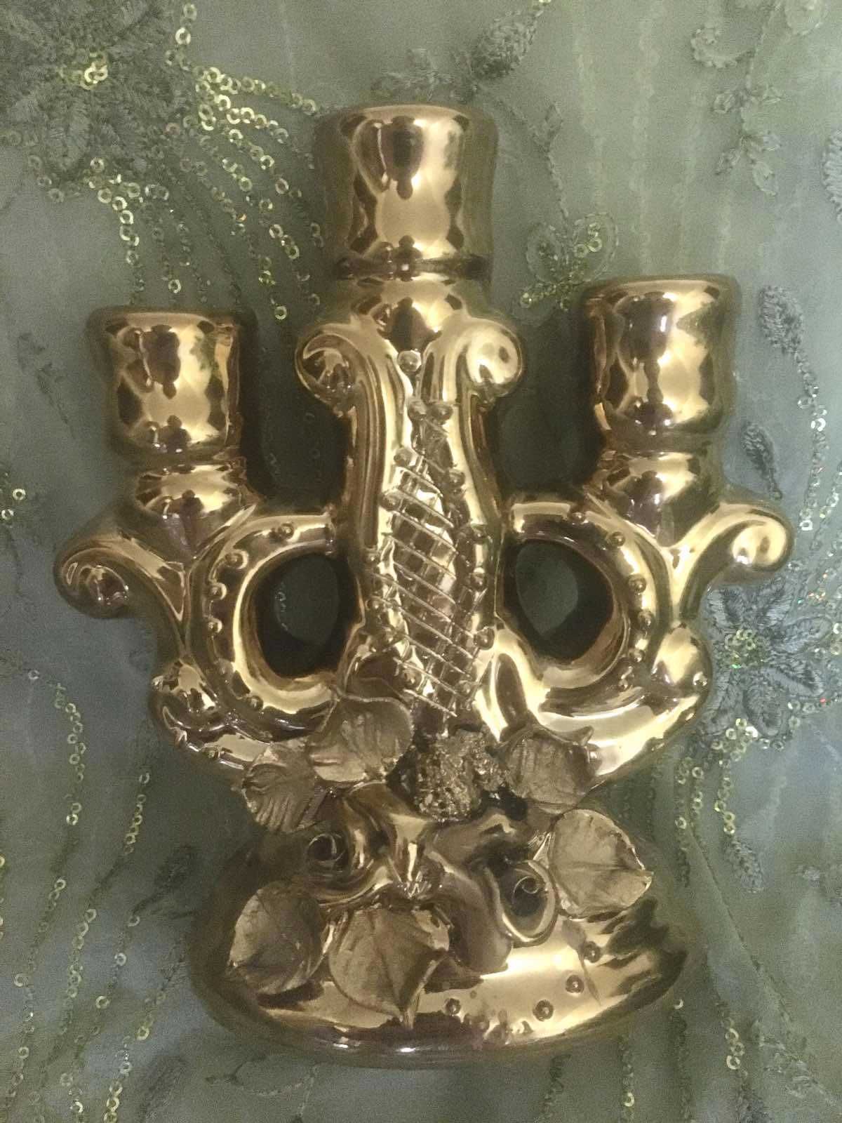 Подсвечник винтажный на 3 свечи керамика фарфор в бронзовом цвете L-18
