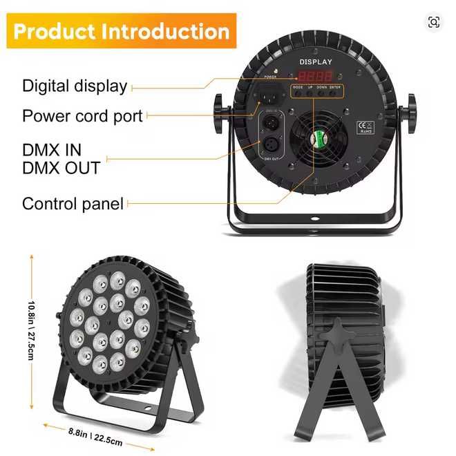 Światło sceniczne LED PAR DMX512 18x8W