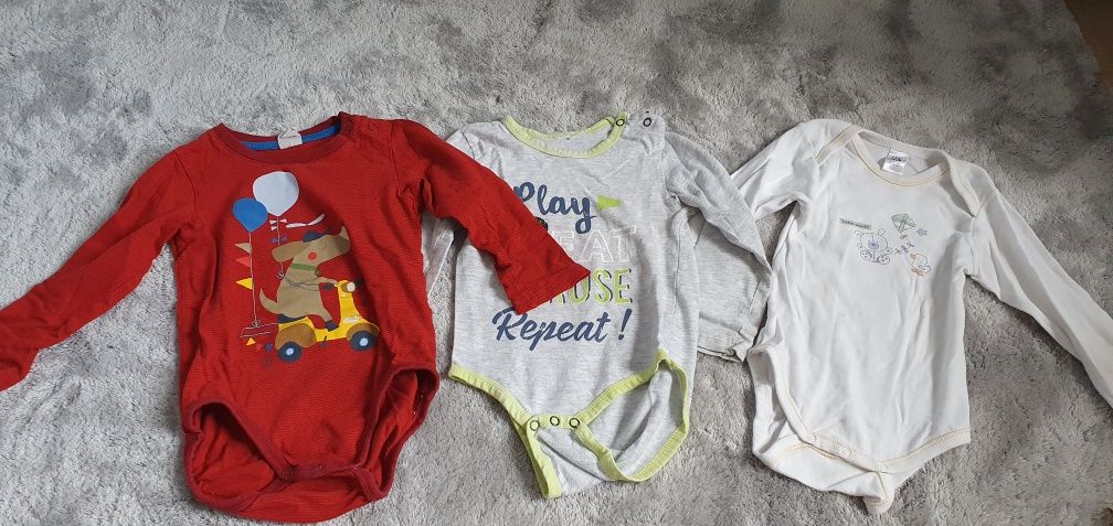 Zestaw 3x bidy na długi rękaw 80/86 RESERVED czerwone, szare, białe