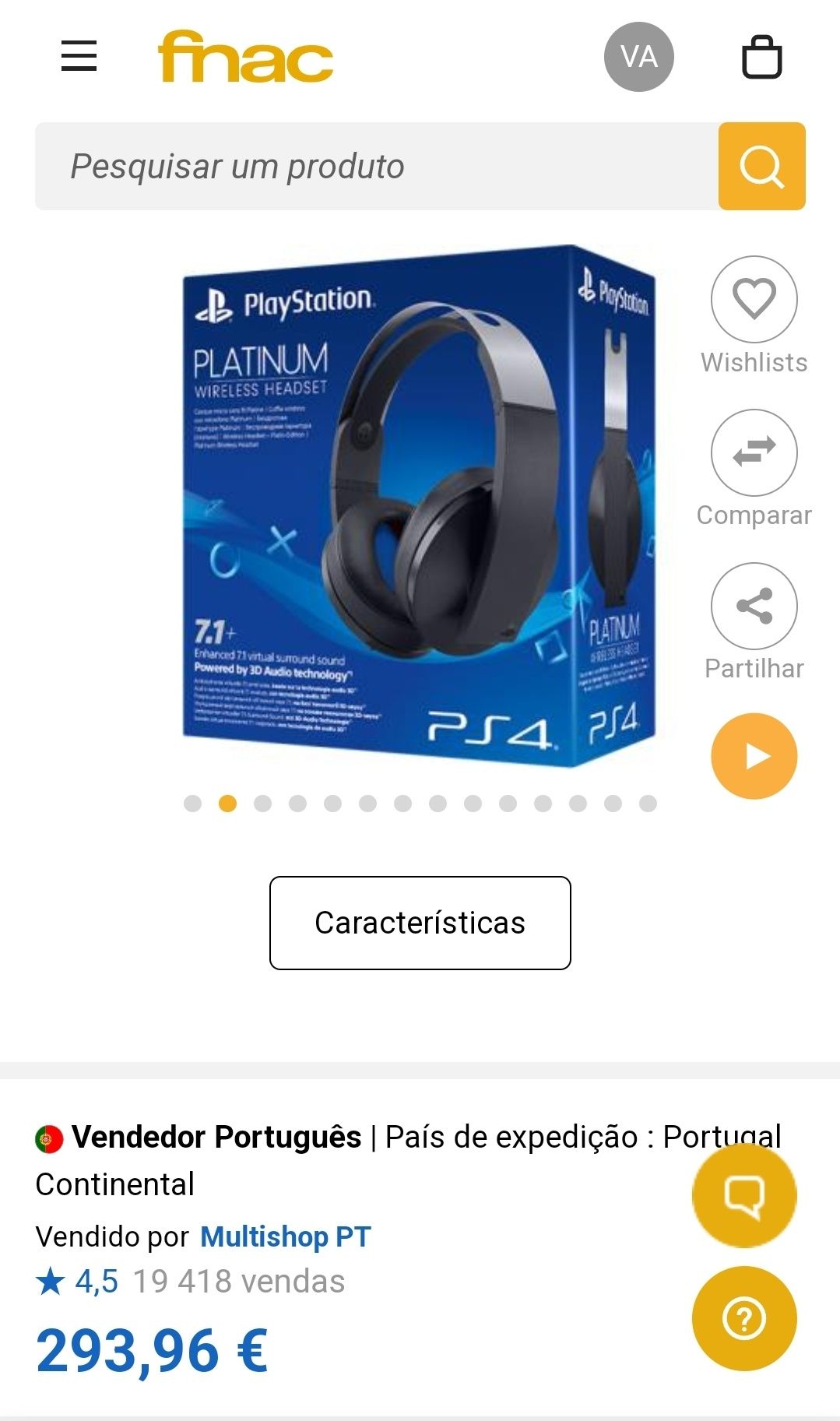 Auscultadores Playstation PS4/ PS5 Platinum Wireless Headset