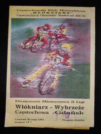 Program żużlowy Włókniarz Częstochowa-Wybrzeże Gdańsk 1991