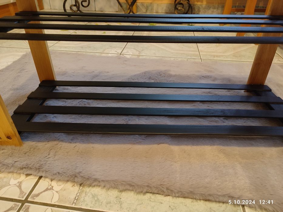 Nowy czarny bambusowy regał półka na buty ławka