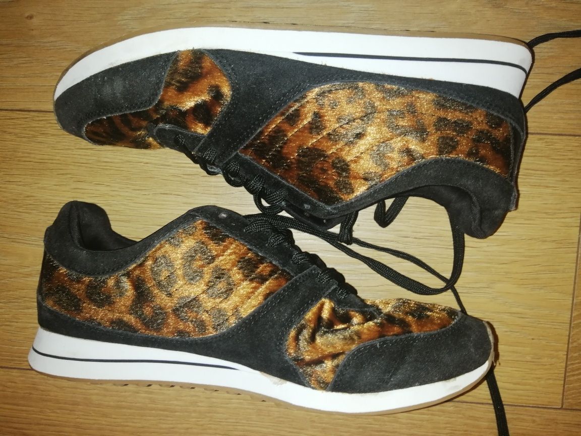 ZARA r. 41 adidasy panterka futerko brązowe buty sportowe