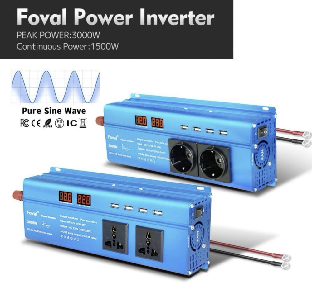 Інвертор FOVAL 1500/3000W 12V-220V з чистою синусоїдою
