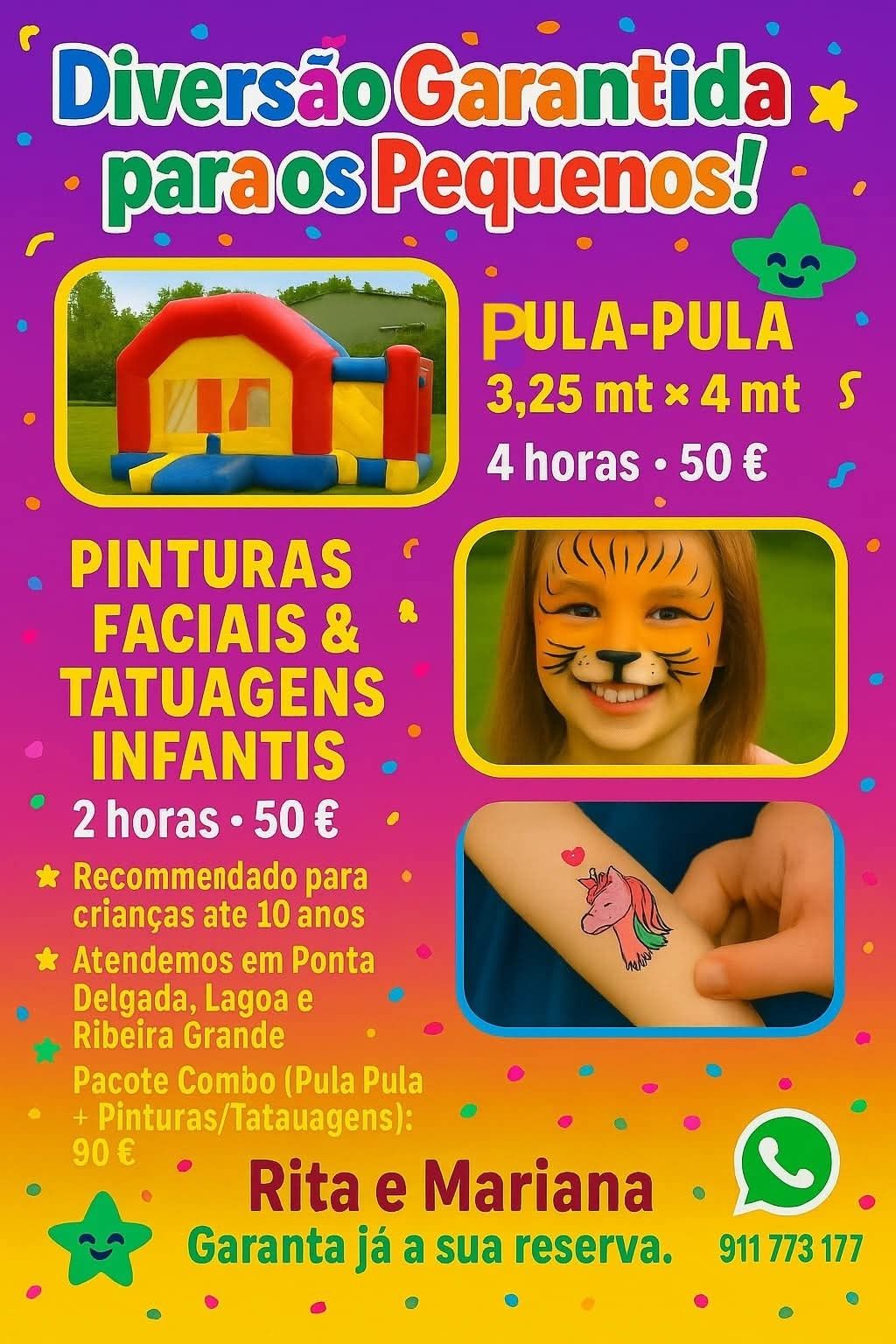 Pula pula e/ou pinturas faciais+tatuagens infantis