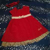 Sukienka świąteczna walentynki sesja disney czerwona zlota opaska