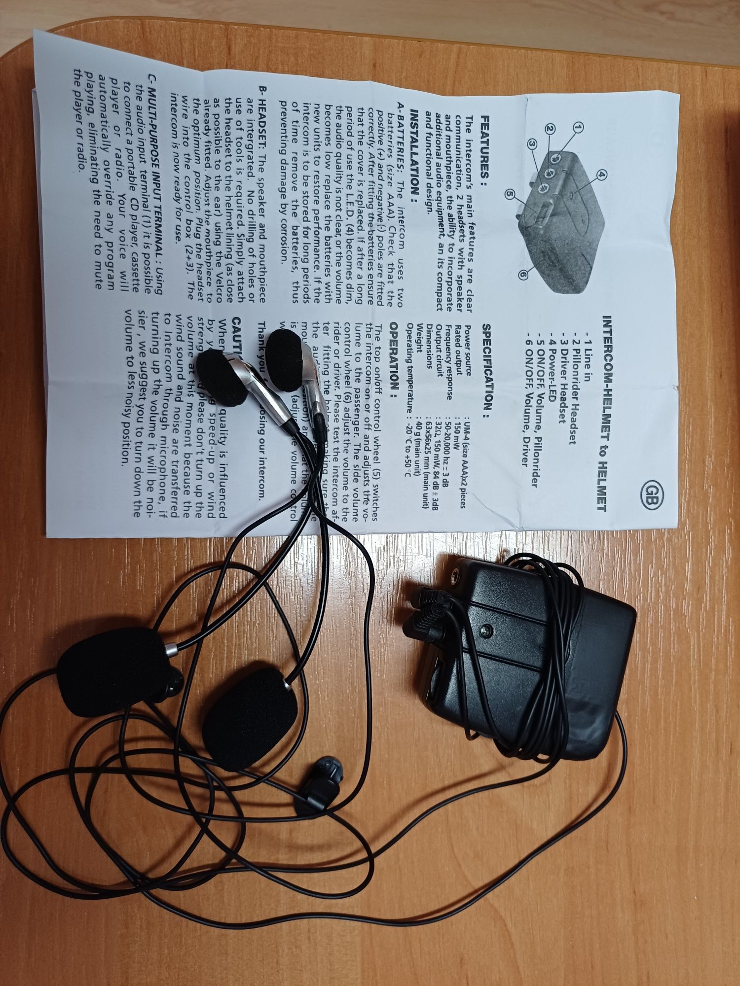 Interkom motocyklowy przewodowy