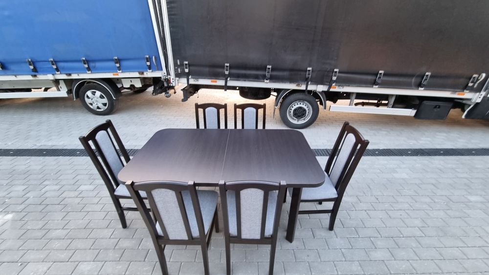 Nowe : Stół rozkładany + 6 krzeseł, wenge + szary, dostawa PL