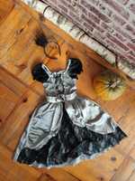 Strój karnawałowy  przebranie sukienka czarna królowa balu korona