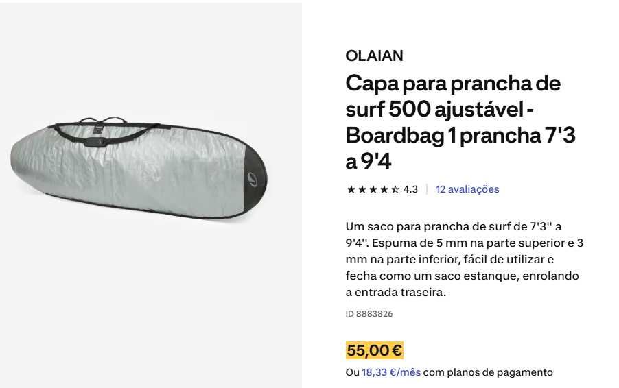 Prancha em espuma 7'8'' Olaian + quilhas + Capa Ajustável