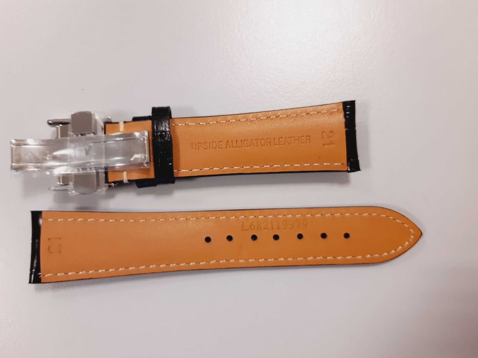 Pasek skórzany do zegarka 21mm Longines czarny z klamrą motylkową