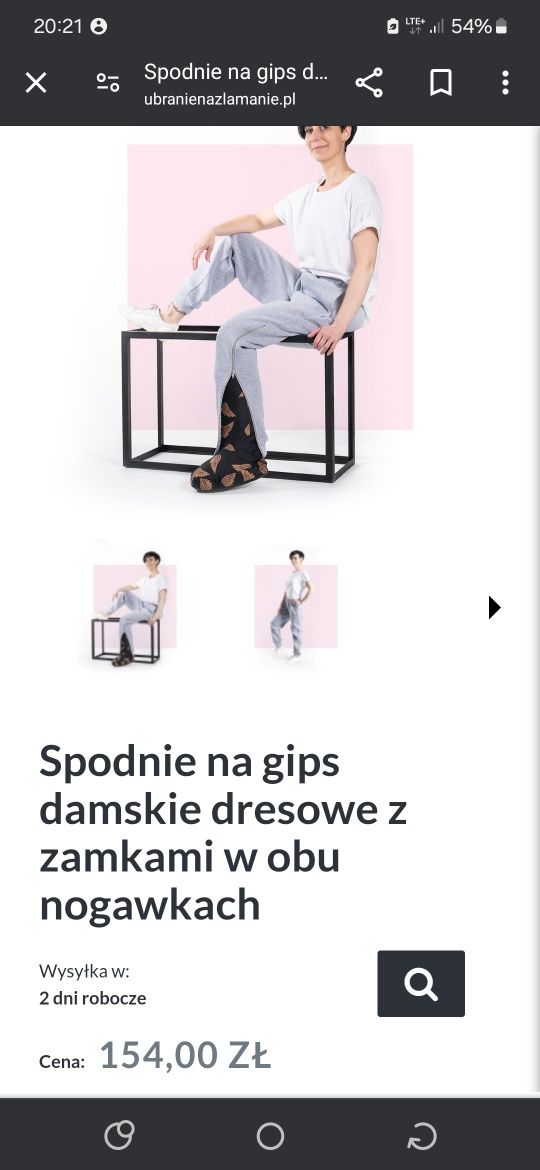 Spodnie dresowe S/M na gips złamanie haluks z rozpinanymi nogawkami