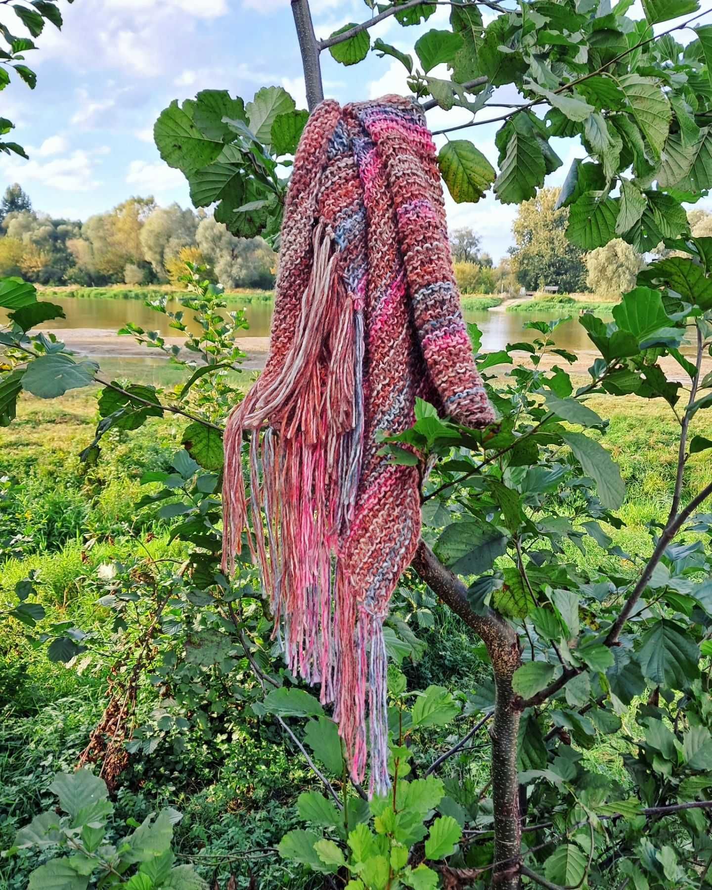 Piękna, Wełniana, Ciepła Duża CHUSTA Boho, Szal XXL Z FRĘDZLAMI