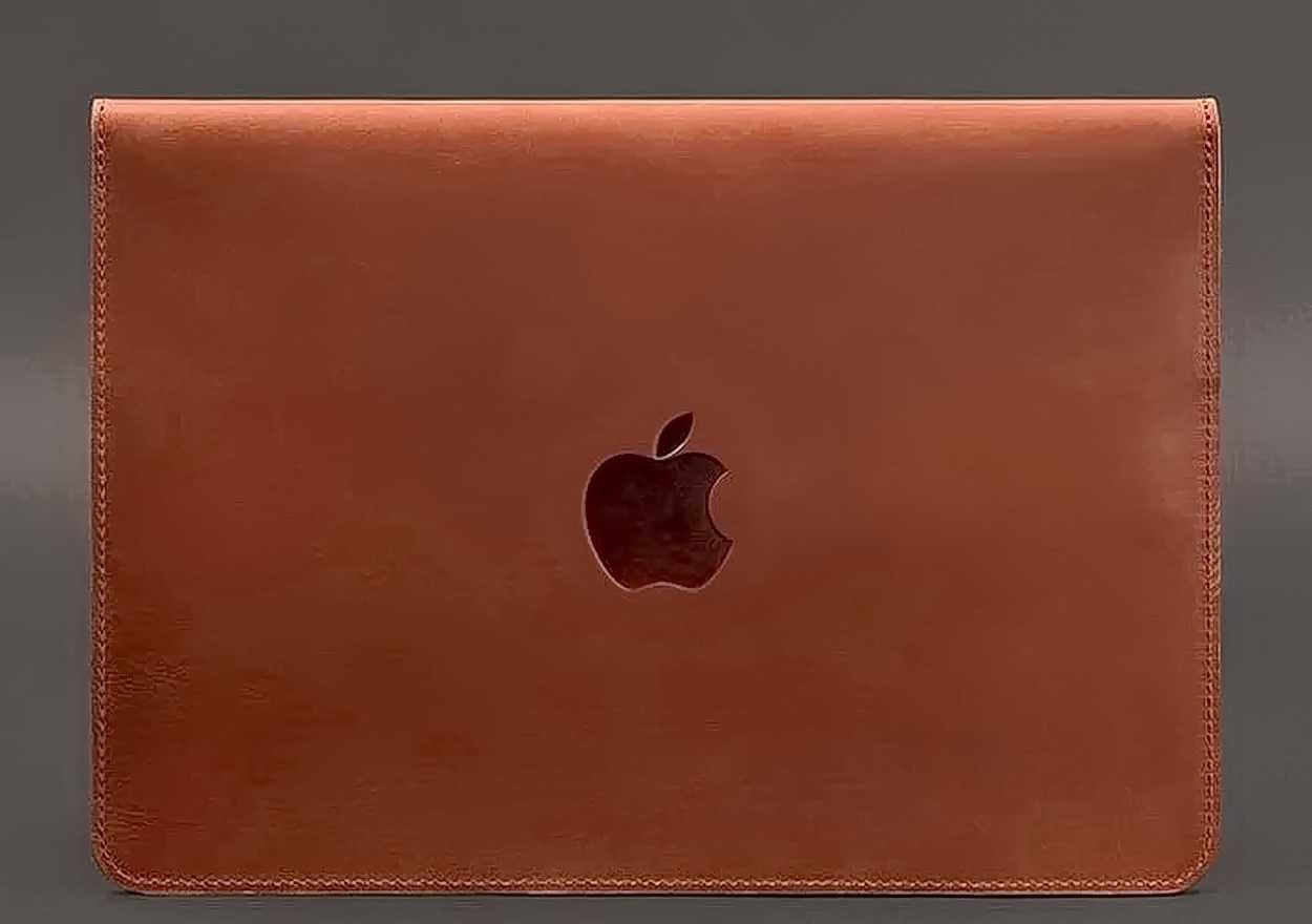 Шкіряний чохол-конверт для MacBook 13, колір коньяк, 33х24 см