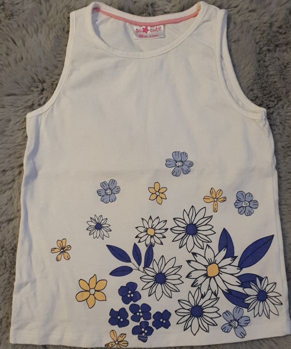 Bluzka koszulka na ramkach 98 cm nowa biała kwiaty