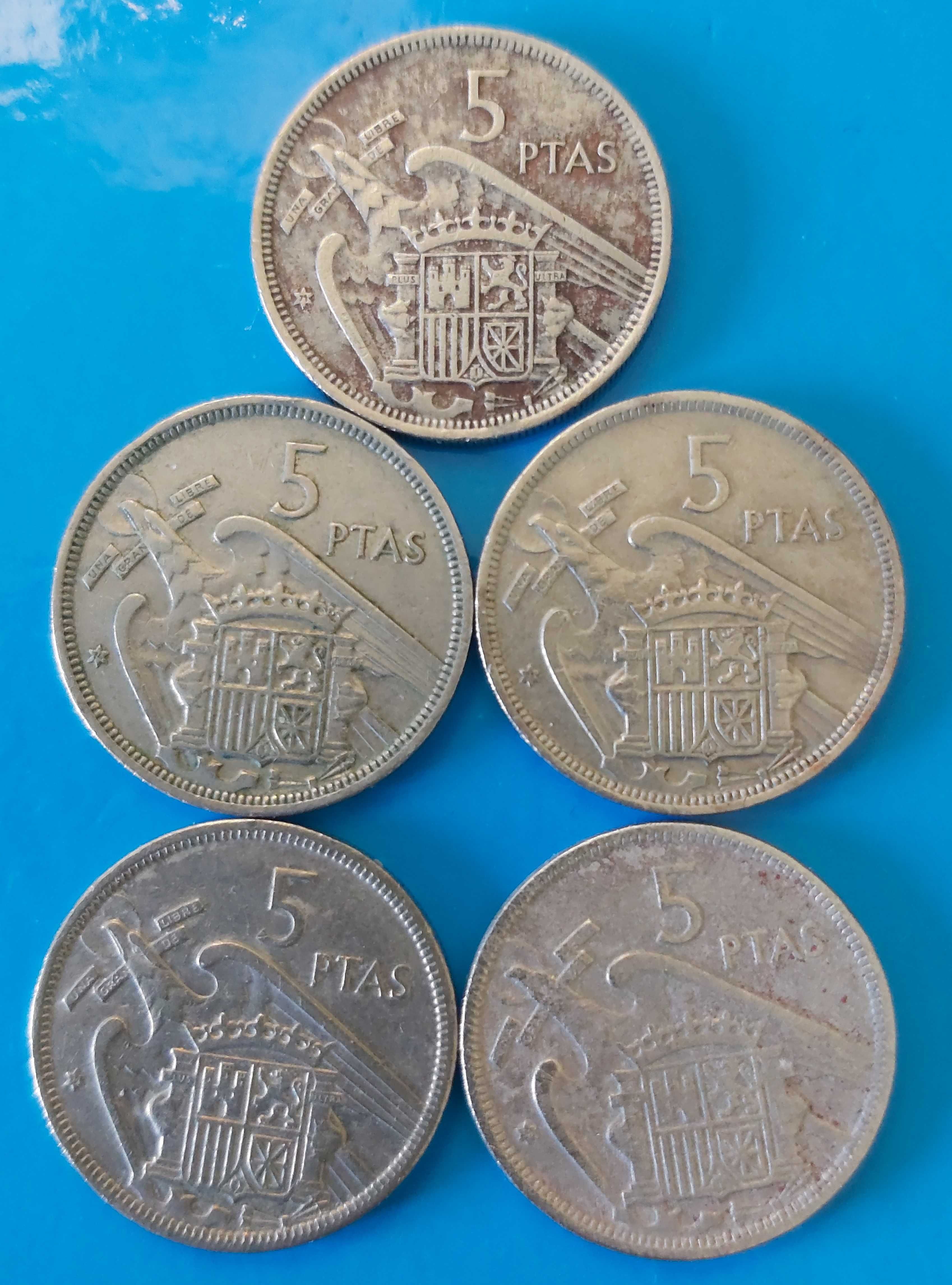 Lote 5 moedas  5 Pesetas de 1957