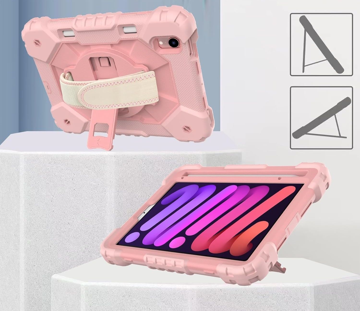 Etui do iPad Mini 6 8,3” z Podstawką i Paskiem na Ramię Różowe