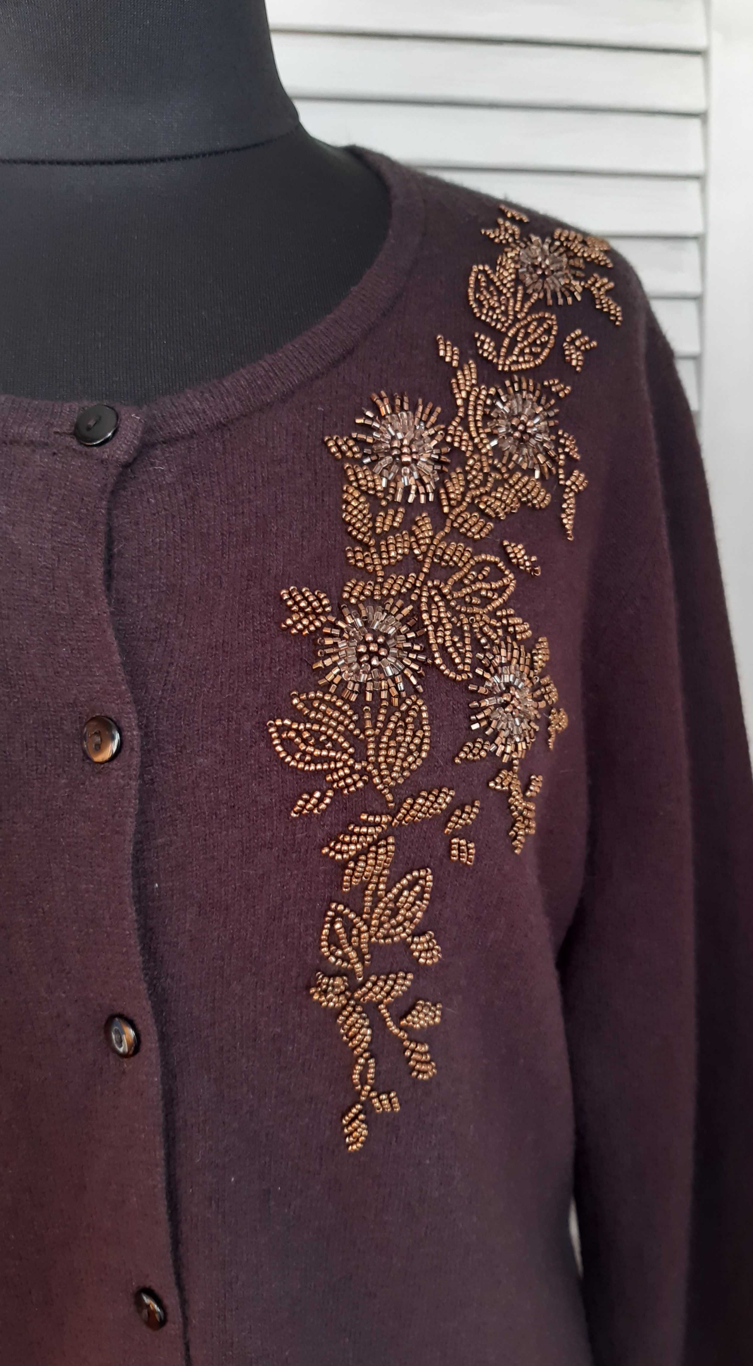 Брендовая винтаж шерстяная кофта шоколадного цвета бисер laura ashley
