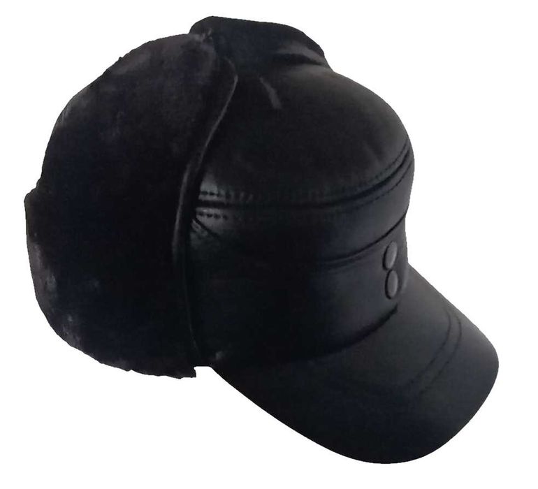 Зимова чоловіча шапка з натурольного хутра чорна р.60