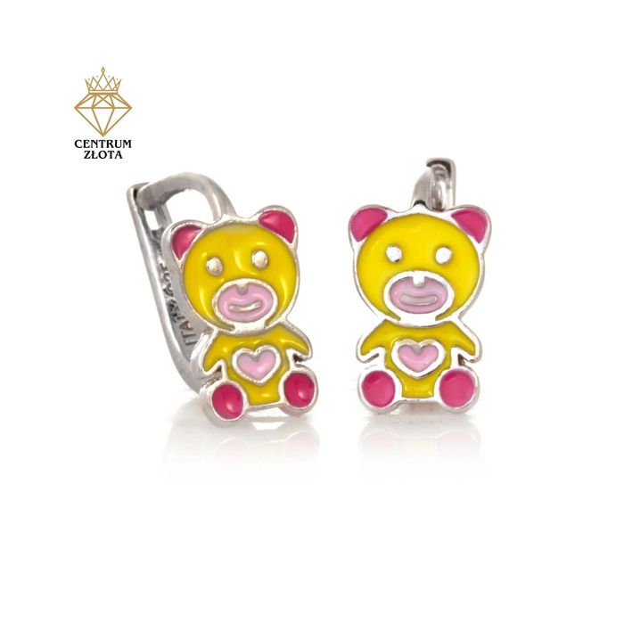 Urocze SREBRNE kolczyki MISIE emaliowane PRÓBA 925