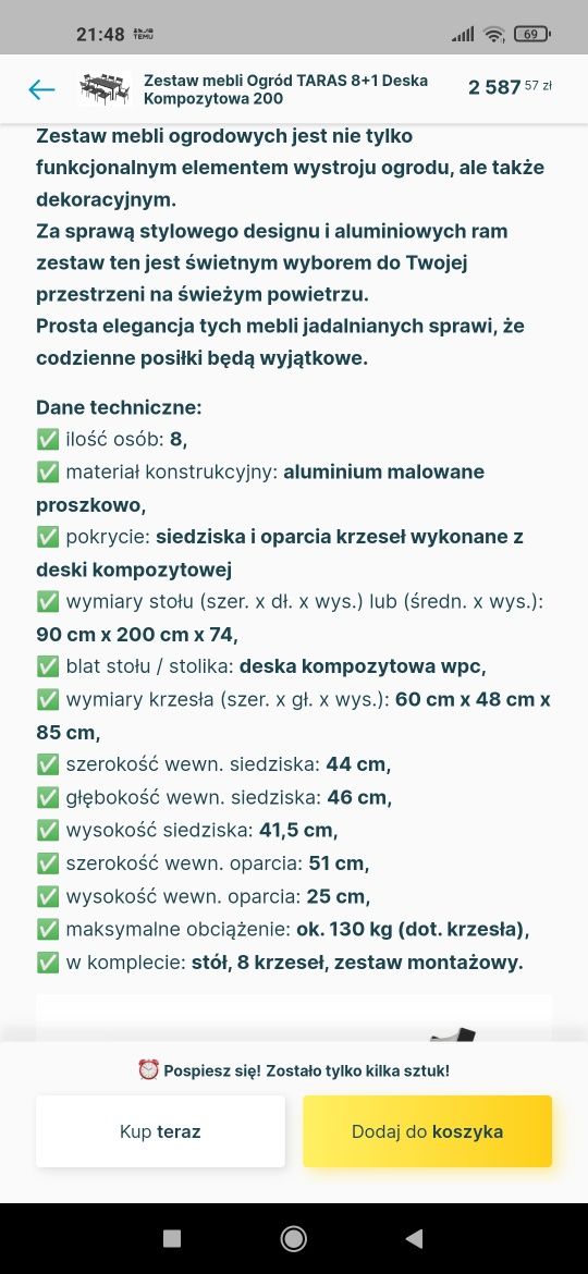 Zestaw mebli tarasowych / ogrodowych