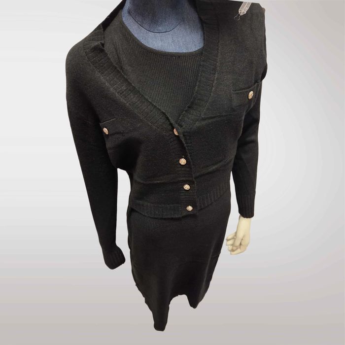 Zimowy Komplet Dzianinowy Sukienka + Sweter Czarny   S M