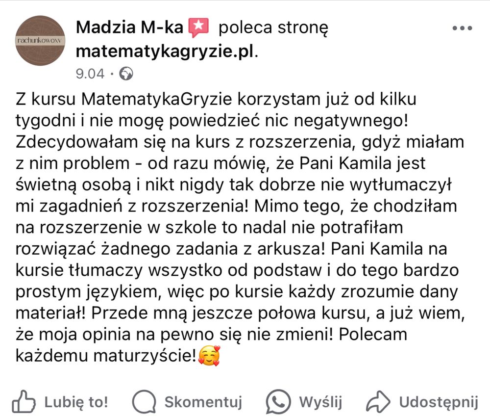 Korepetycje z matematyki z nauczycielką kursu Matematyka Gryzie