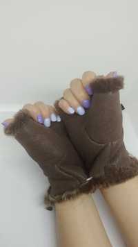 Mitenki rękawiczki bez palców , naturalnej skóry owczej