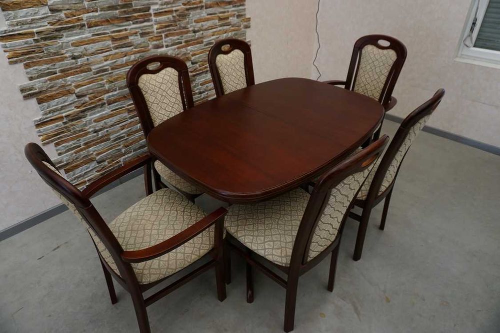 stół mahoniowy rozkładany do 210 cm + 6 krzeseł  (l-145)   rabat  30%