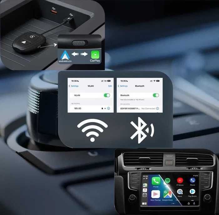 Bezprzewodowy Android Auto Adapter Carplay Iphone Wifi Bt Niezawodny