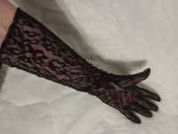 Koronkowe elastyczne rękawiczki czarne długie