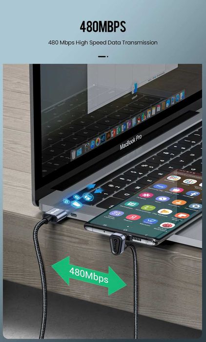 Kabel, przewód USB typu C 2m, szybkie ładowanie.