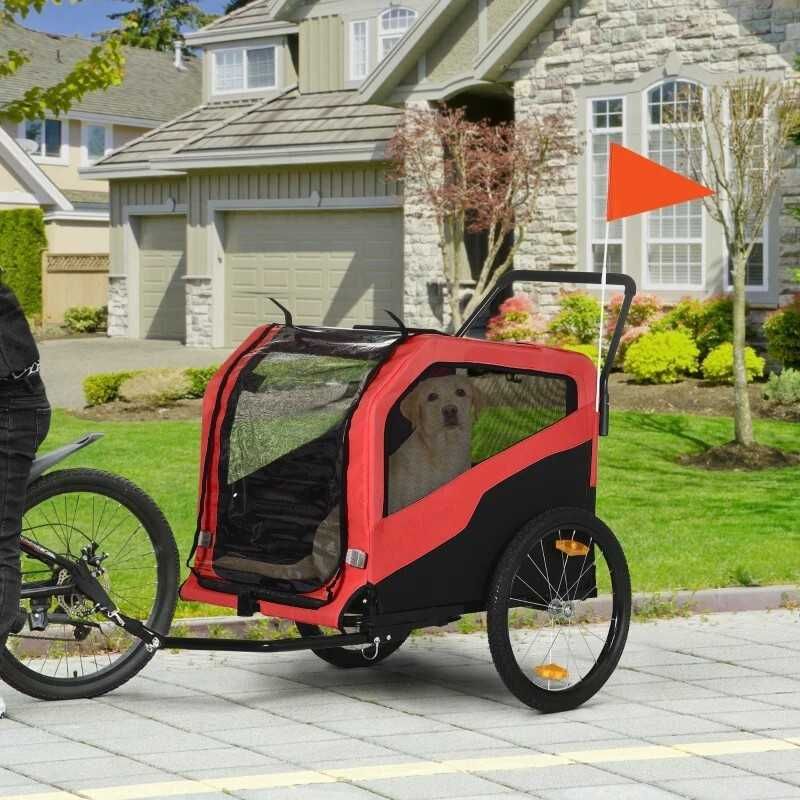 PawHut Przyczepa rowerowa dla dzieci, z odblaskami, 1 flaga, 170x77x90