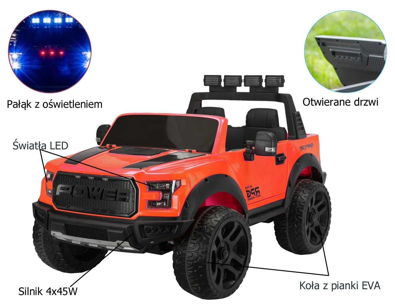 Samochód na akumulator Jeep Raptor F150 szary Pick-up 4x4 Mocny akku