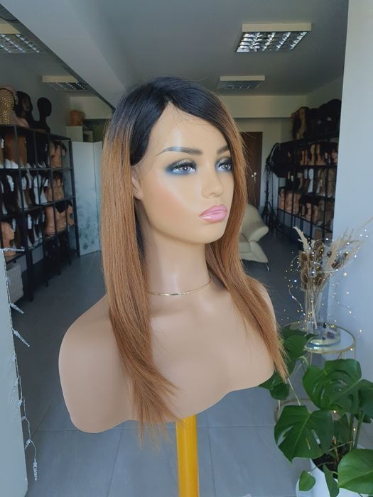 Peruka z włosów naturalnych ludzkich koniak z odrostem Agnieszka