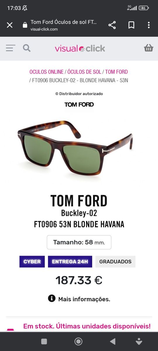 Óculos de sol TOM FORD Havana originais