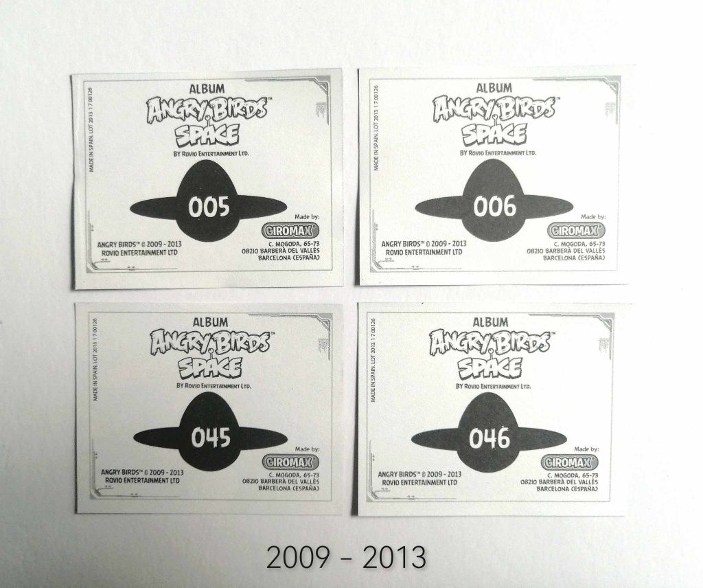 Conjunto 4 cromos Angry Birds Space 2009/2013, da Giromax