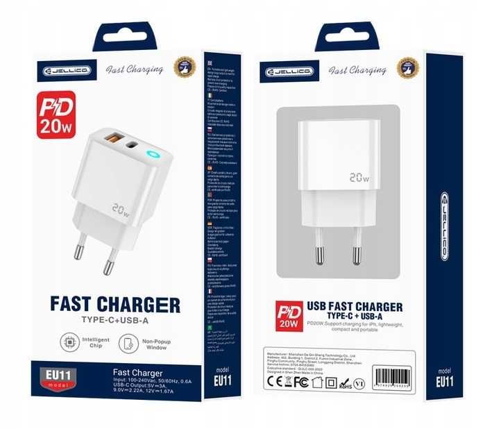 Ładowarka 2in1 sieciowa PD 20W 2 porty USB + USB-C JELLICO * Wejherowo