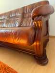 Skórzana sofa 3-osobowa z funkcją spania i drewnianym stelażem vintage
