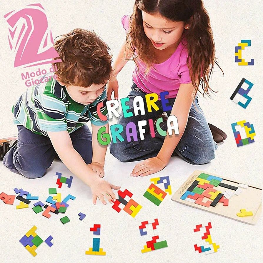 Układanka drewniana tetris puzzle Montessori, NOWA