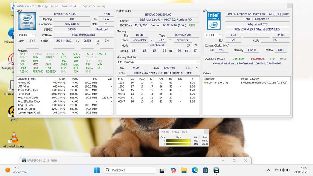 Biznesowy ThinkPad T470s Intel i5-7th/16GbDDR/256SSDNVMe/BateriaNOWA