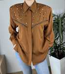 Ruda miedziana elegancka koszula z koralikami boho retro oversize L XL